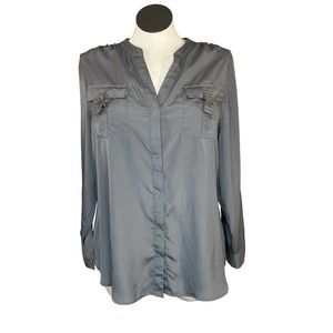 Lane Bryant Plus Size 18/20 Top Gray Lightweight Brass Hardware Hidden Button